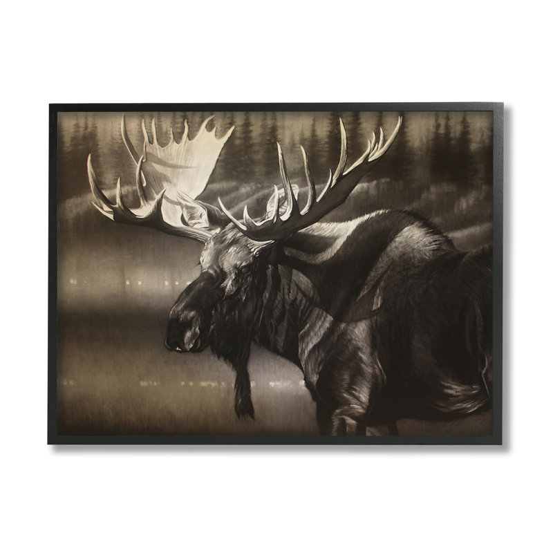 «Rustic Moose In Shadows Deep Forest Portrait Gray Farmhouse», estampe numérique encadrée, art texturé par Cole Johnson
