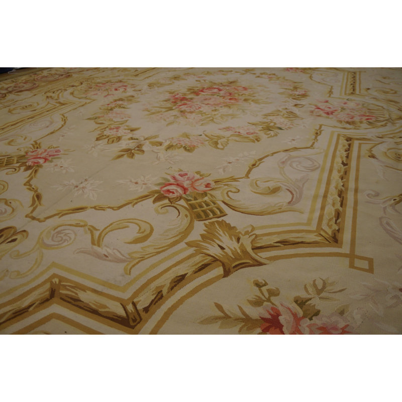 Grand tapis noué rétro médaillon chinois Aubusson