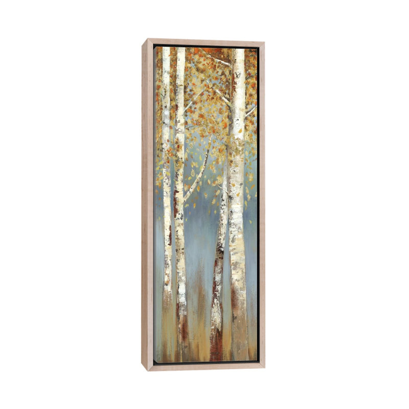 Butterscotch Birch Trees I by Allison Pearce - Print on Canvas, 152.4cm H x 50.8cm W x 3.81cm D, Oak Floater Framed