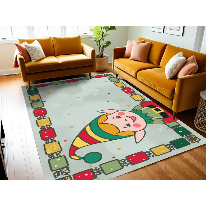 Tapis de vacances d'hiver de Noël lavable The Holiday Aisle®, Rectangle 6 pi x 9 pi
