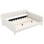 Lit de jour rembourré beige, grand lit, 4 pieds, pin et cadre, fonctionnel pour le salon, taille avec lin, support solide et polyvalent, facile à installer