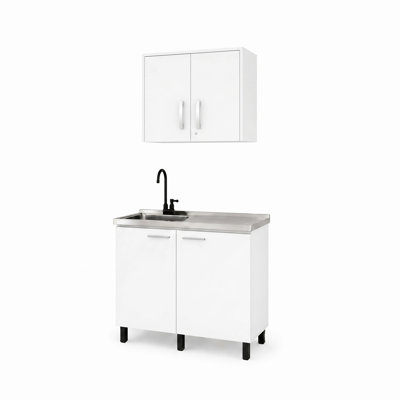 Ensemble d'armoires de cuisine en bois manufacturé moderne Alabama avec base d'évier et armoire murale, blanc