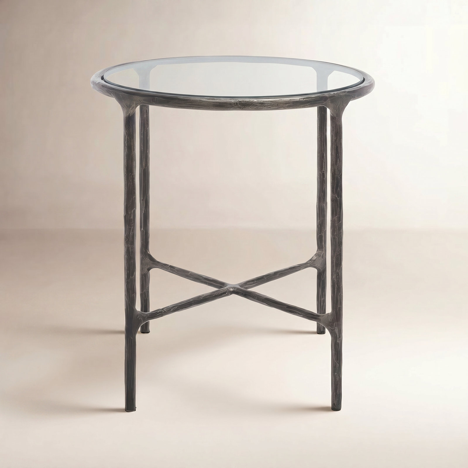 Evelynn Glass Cross Legs End Table, Clear, Black