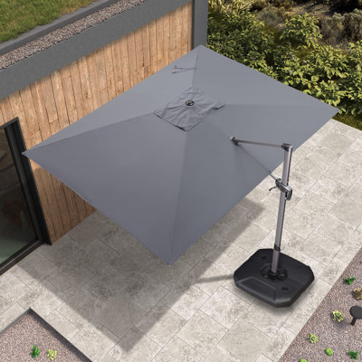 108'' x 138'' Rectangular Cantilever Lighted Outdoor Aluminum Offset Gray Umbrella with 24FT Light Bulbs and Base