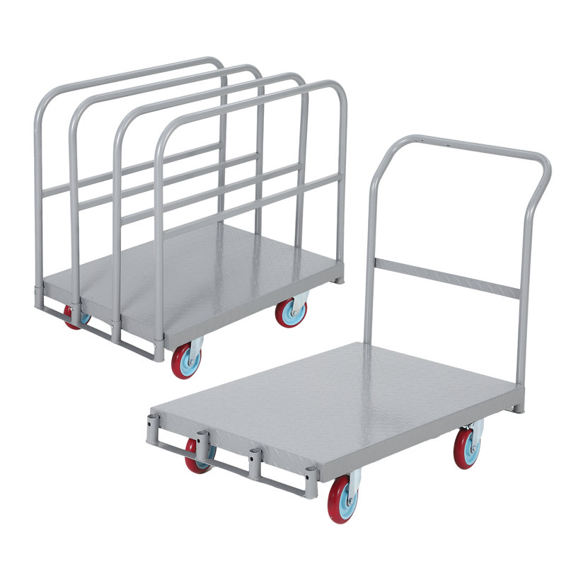 Chariot plateforme 2 en 1 robuste - Chariot à plat en acier d'une capacité de 2 500 lb avec 4 rampes amovibles - Chariot à panneau pliant de 36 po x 24 po avec roues pivotantes de 6 po - Chariot de manutention industriel pour entrepôt