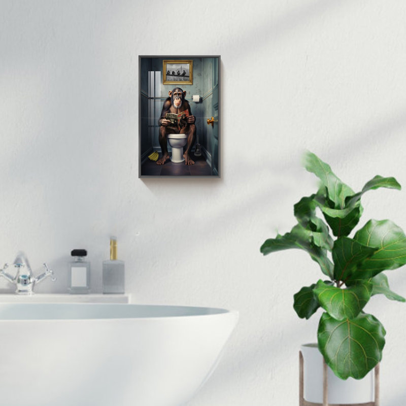 «Bathroom Bathroom Animal», reproduction d'art sur toile, Noir, H 15,88 po x l 11,88 po x P 1 po