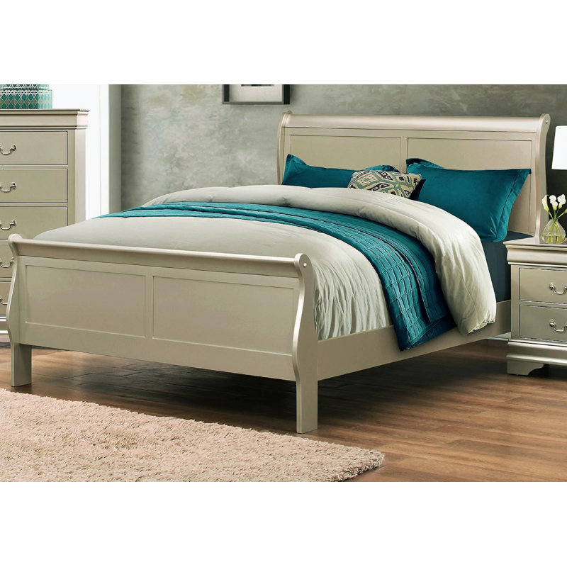 Modern Design Sleigh Bed Frame With Headboard Wooden Bed Frame With Headboardroom Furniture, Queen, Champagne