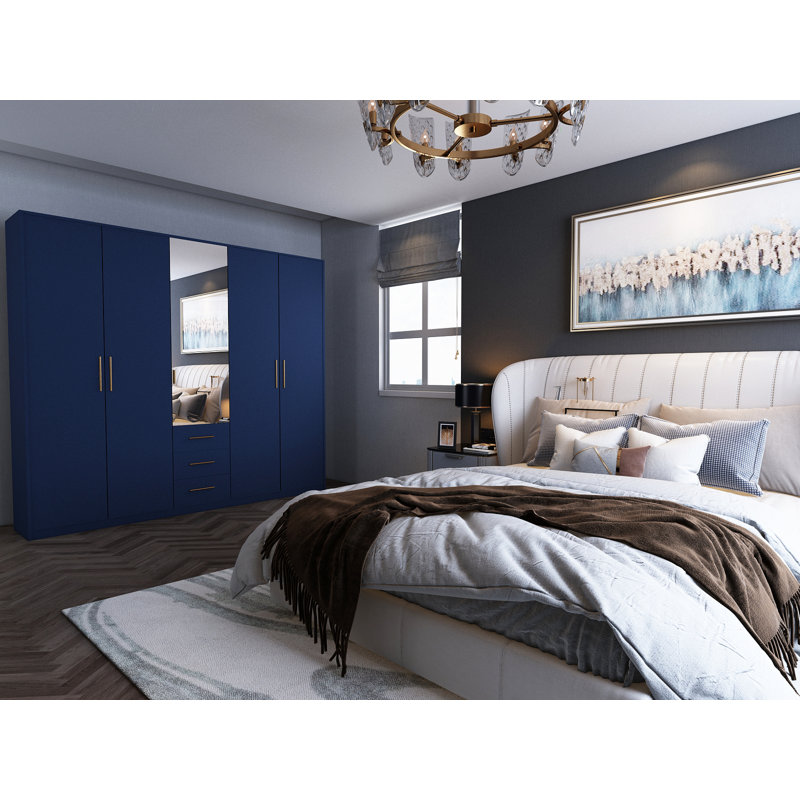 Pamel 5 Door Manufactured Wood Wardrobe, Blue