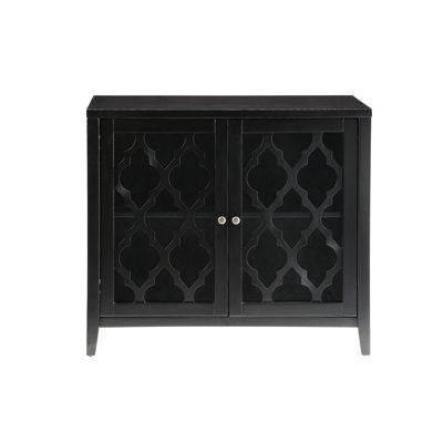 Console noire avec tablette pour ranger le salon et portes en verre