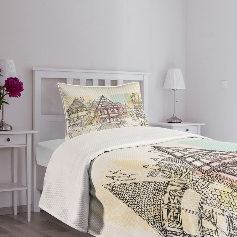 Ambesonne Ambesonne German Bedspread Set Historic Nuremberg Scene Multicolor
