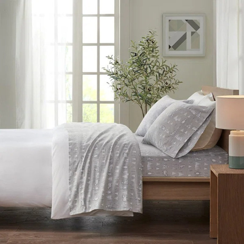 Cozy Flannel 100% Cotton Sheet Set, Full / Double Sheet Set with 2 Pillowcases, Gray