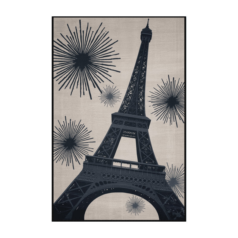 Tapis beige chic et luxueux lavable à la machine Orkan Paris Tour Eiffel, 8 x 12
