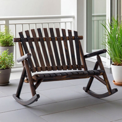 Adirondack Rocking Chair Outdoor Wooden Rocking Chair, Double-Person Rustic Adirondack Rocker