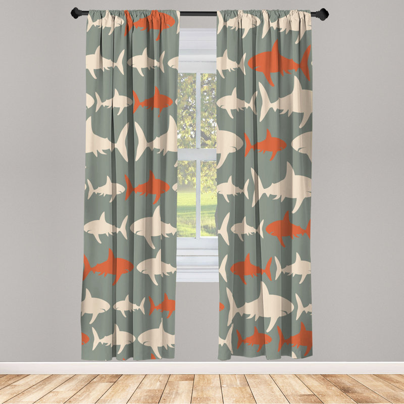 Microfiber Floral Semi-Sheer Rod Pocket Curtain Panels, 28" W x 63" L, Gray/Orange