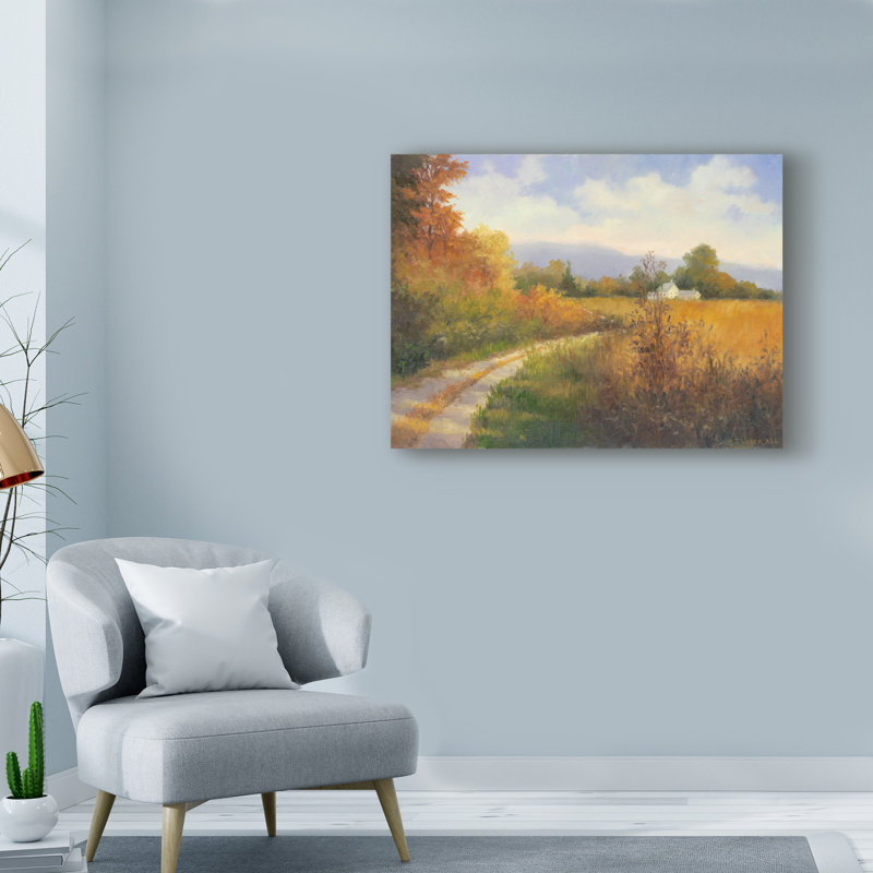 « automne country road », reproduction de peinture à l’acrylique sur toile tendue, H 35 po x l 47 po x P 2 po