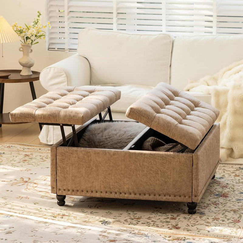 Upholstered Ottoman, Light Brown