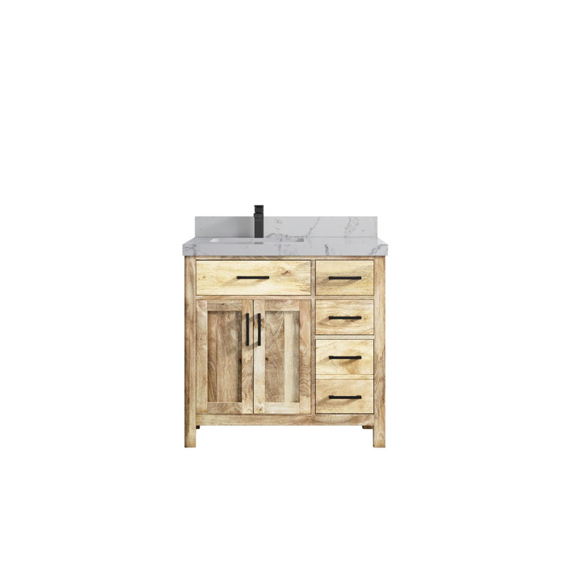 Meuble-lavabo simple 36 po avec plateau en quartz Malibu Mango, Venatino