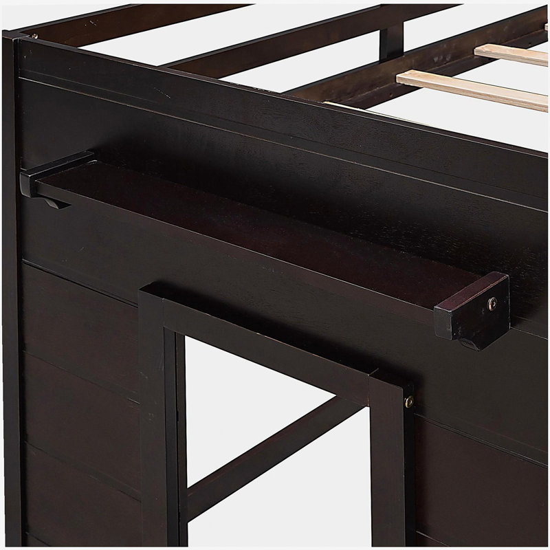 Lit mezzanine double avec garde-robe et tablettes - moka, Espresso