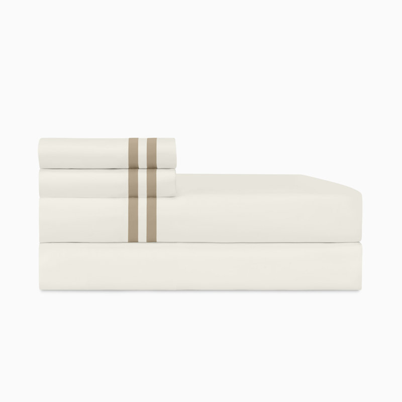 Ribbons Sateen Sheet Set, Ivory/Candlelight, Queen