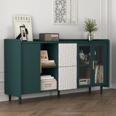 Buffet de cuisine 55 po, avec 2 tiroirs et portes en verre, rangement pour garde-manger moderne, garde-manger,