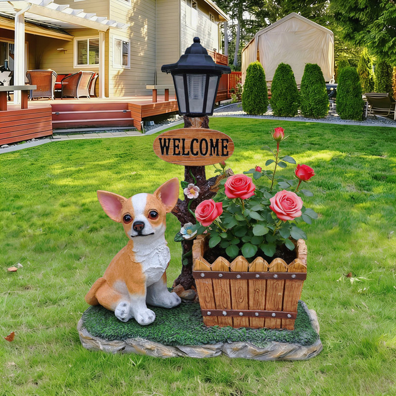 Statue de jardinière chien Chihuahua assis