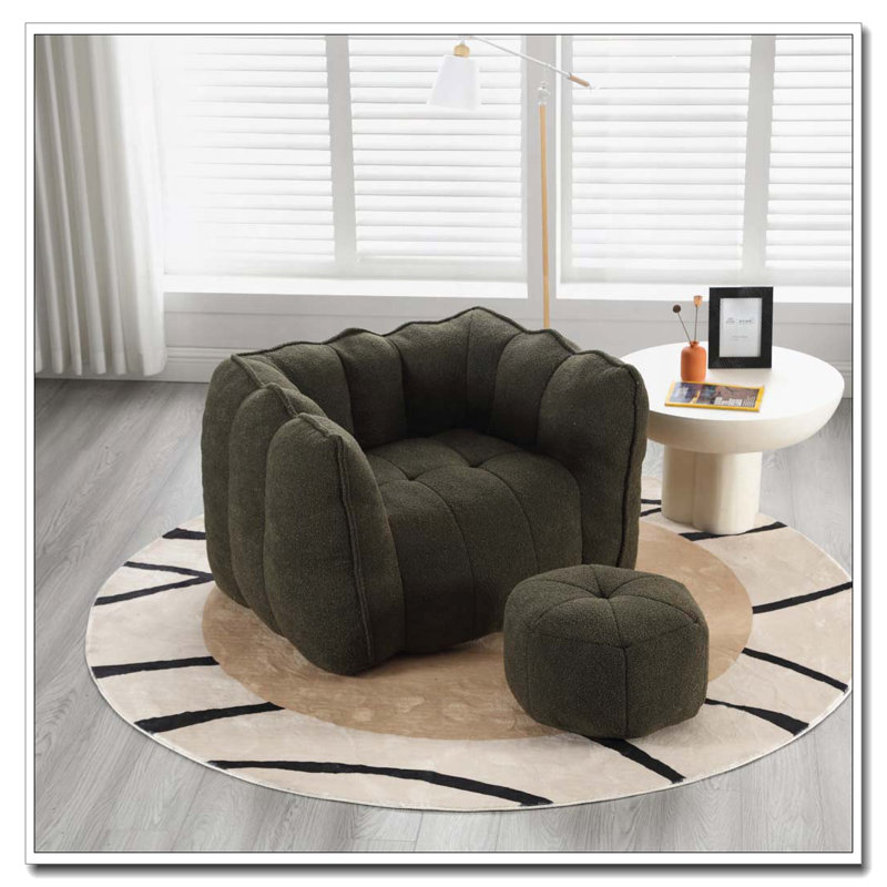 Fauteuil à billes avec repose-pieds en chenille, Vert olive