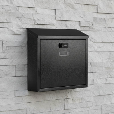 Black Mailbox With Combination Lock, Wall-Mounted Metal, Outdoor Residential Large Capacity Drop Box