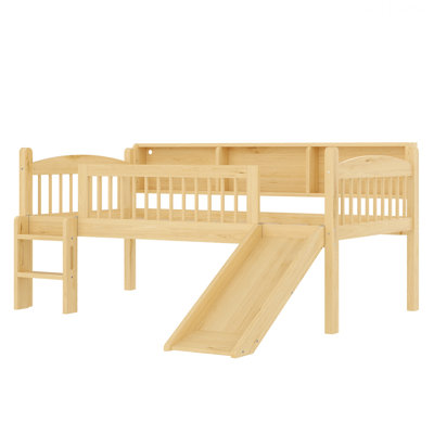 Loft Bed with Storage Shelves and LED Lights, Full-length Guardrails, Bed Frame for Space-Saving