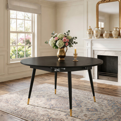 Table de salle à manger ronde extensible moderne avec plateau en MDF et pieds en métal
