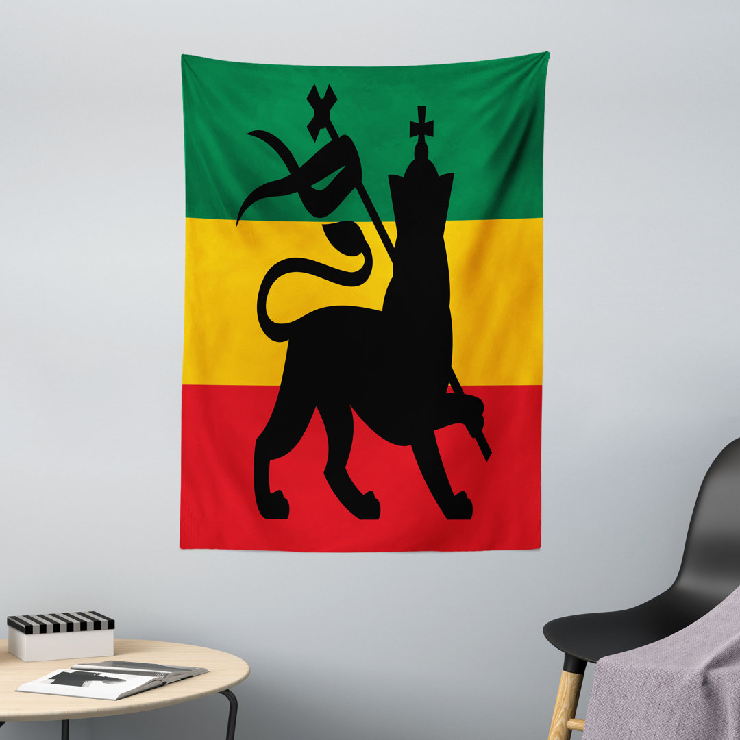 Wandteppich, Judah Lion Reggae Flagge, Rasta, Gelb Schwarz