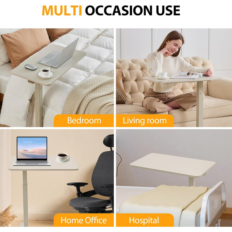 Overbed Table With Hidden Wheels, Mobile Standing Desk Hospital Bed Table Laptop Bedside Sofa Side Table, Multi-Purpose Rolling Overbed Table