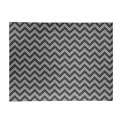 Tapis noir/blanc à chevron à main