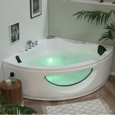 Obregon 2050mm x 146mm Corner Whirlpool Acrylic Bathtub with Faucet