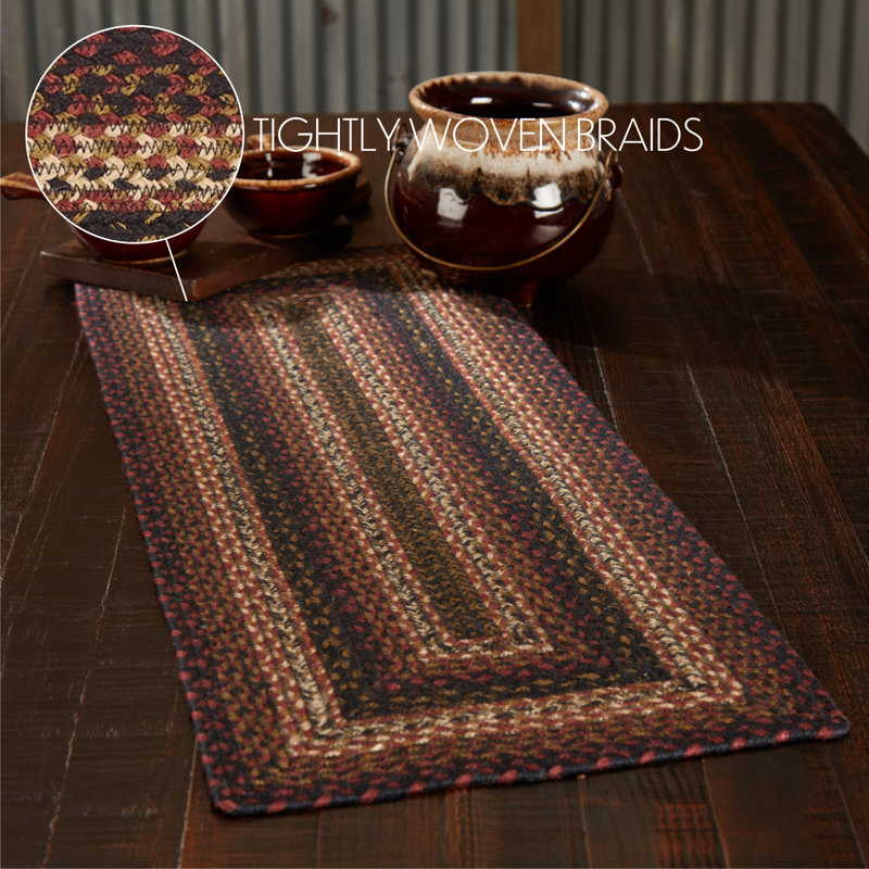 Birtwhistle Jute and Cotton Geometric Table Runner, Brick Red/Country Black/Dark Tan