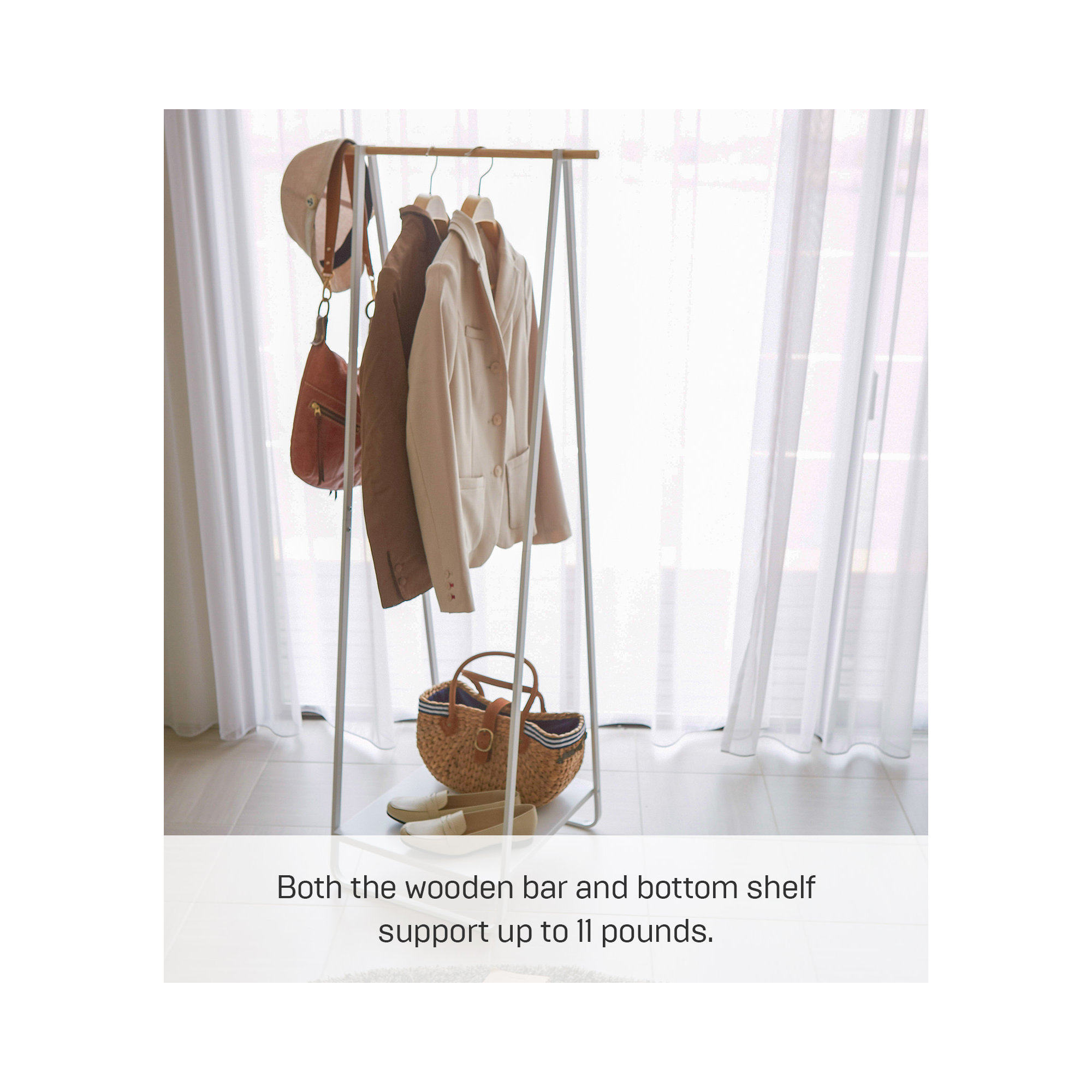 Yamazaki Home Tower Freestanding Coat Hanger Clothes Rack With Shelf, 55" - Steel, White
