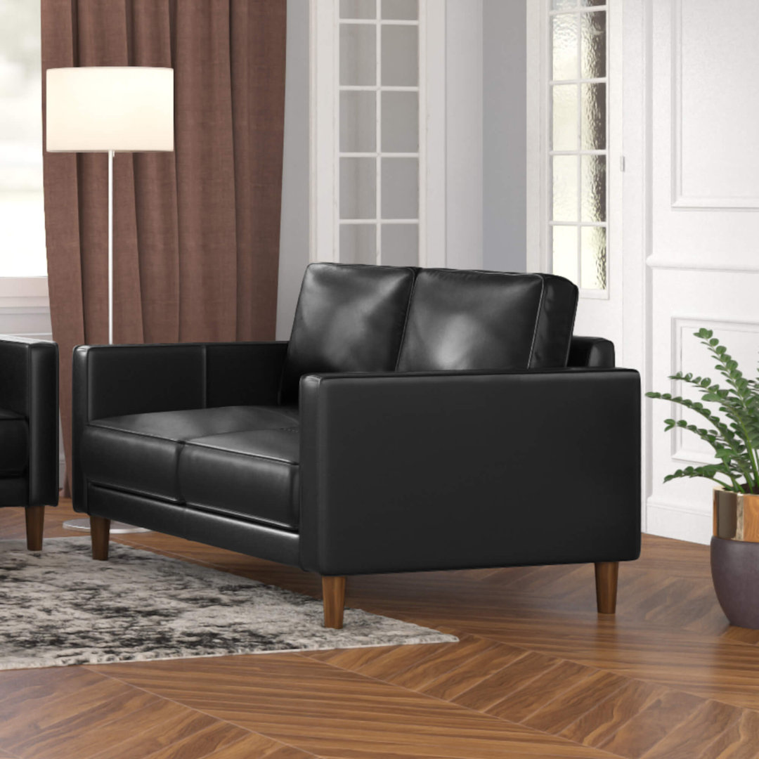 Armonni 55" Wide Top Grain Leather Loveseat | Mid Century Modern Small Couch Wade Logan® Leather