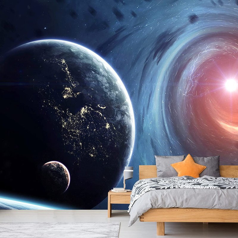 Planet In Outer Space Galaxy Border, Blue, 100" L x 144" W
