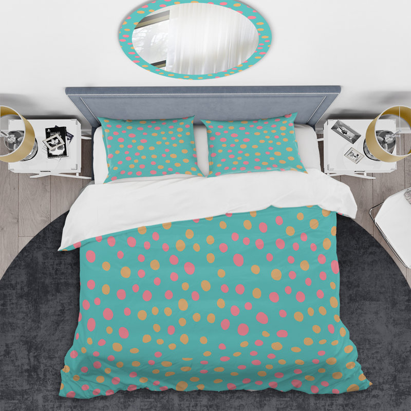 Ensemble de housse de couette en microfibre bleu sarcelle / rose 3 pièces, Housse de couette double / grand + 2 taies décora