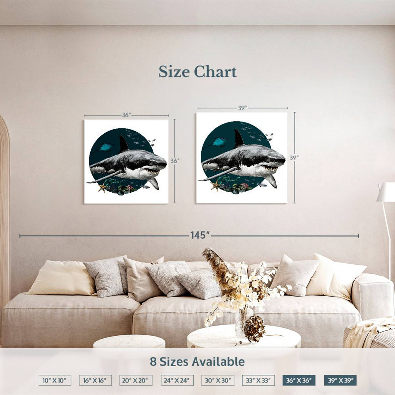 Crowle Gray Shark Illustration, 39" H x 39" W