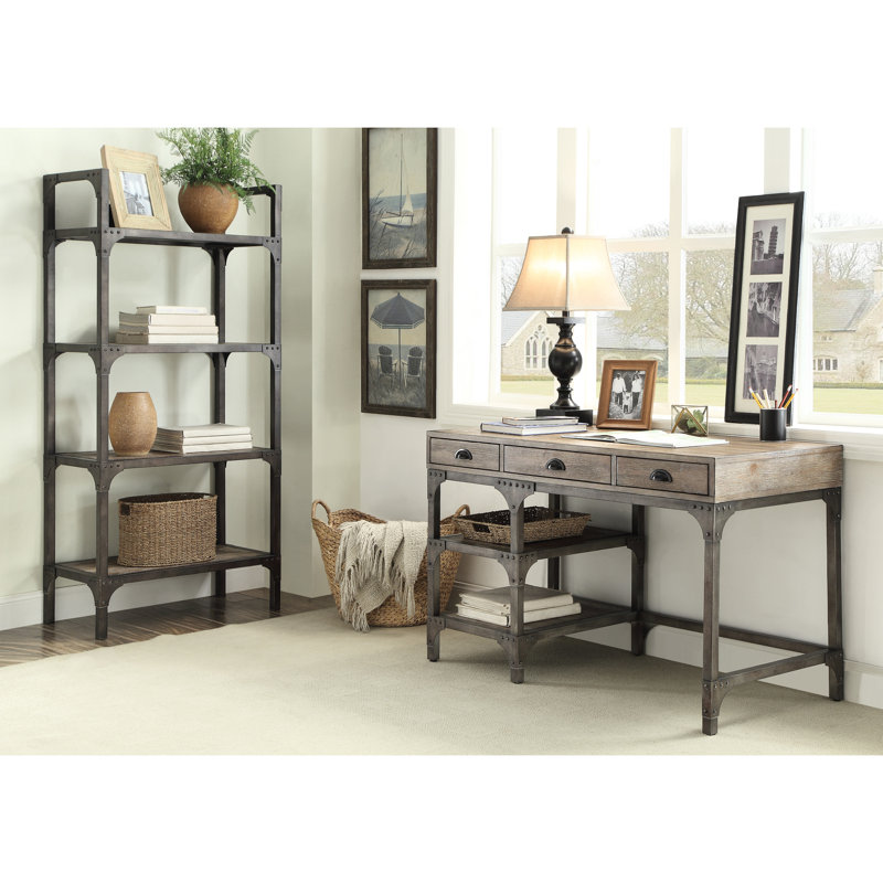 Metal Frame Desk With Floor Protection Features Unfinished Top Back Writing For Look