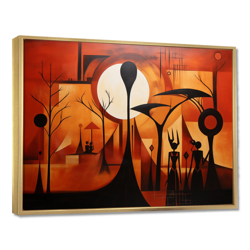Futures souvenirs d'Afrique - art mural africain, Toile avec cadre flottant or, H 34 po x l 44 po x P 1,5 po
