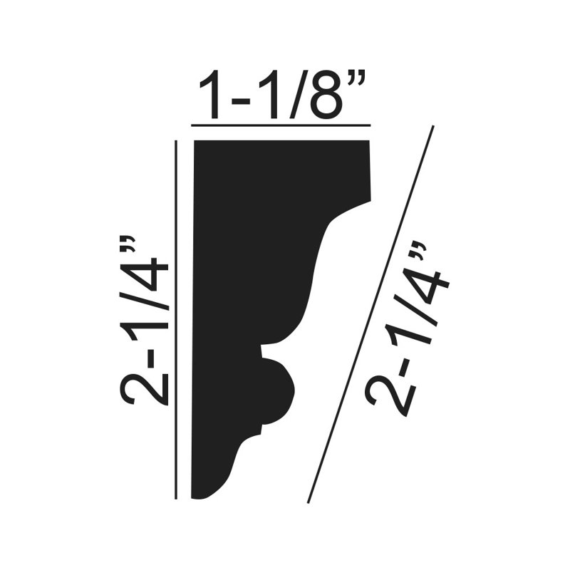 2-1/4 in x 1-1/8 in x 6 in Long Recycled Polystyrene Solid Crown Moulding Sample