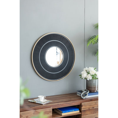 Miroir rond doré encadré en fer, 31,5 x 1,2 x 31,5 po, accessoire de décoration neutre pour intérieur