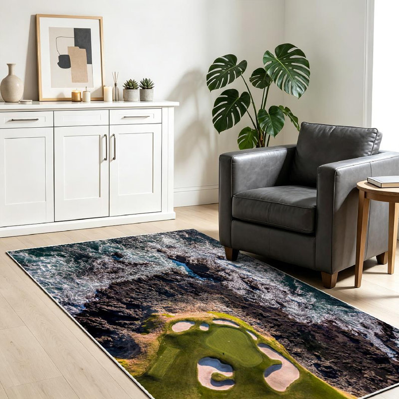 Tapis d'intérieur transparent lavable à la machine, de terrain de golf avec vagues, Rectangle 39 po x 63 po