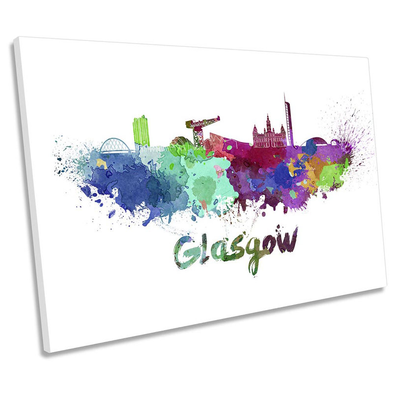 Glasgow Watercolour Skyline Framed - Wrapped Canvas Print, 30.5cm H x 45.7cm W x 2cm D