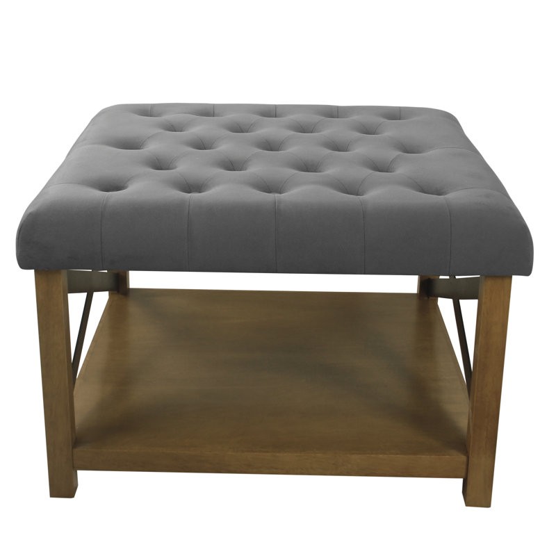 Repose-pieds capitonné avec rangement en bois 30 po Byrdstown, Microfibre grise