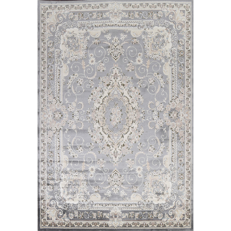 Tapis oriental gris transitionnel floral 2X3, Rectangle 6 pi 7 po x 9 pi 6 po