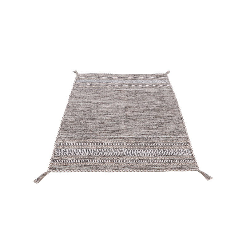 Azizi Striped Hand Woven Cotton Beige Rug, Rectangle 240 x 340cm