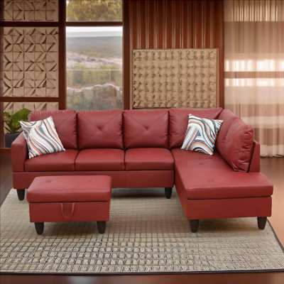 Ensemble de canapé modulaire en cuir 3 pièces avec méridienne et repose-pieds avec rangement Monaco