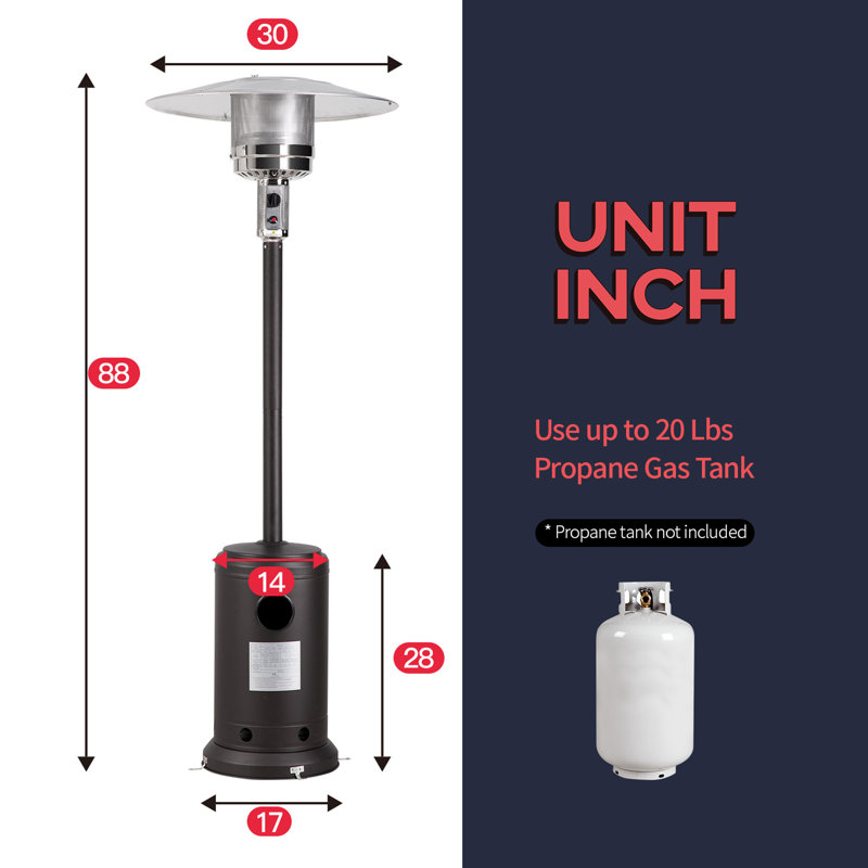 Mocha 88-Inch Propane Standing Patio Heater with Emergency Shut Off